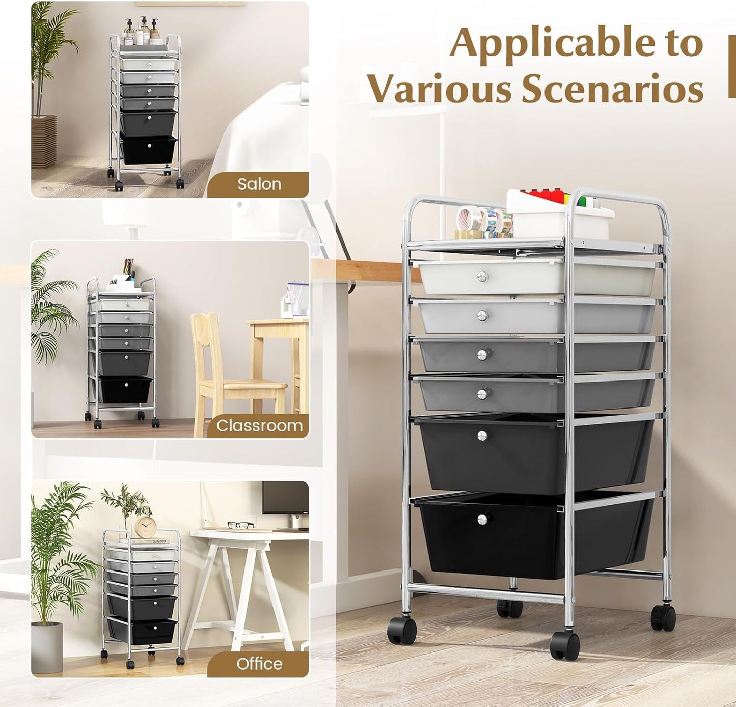 RELAX4LIFE 6-Drawer Rolling Storage Cart - Classroom Organization on Wheels w/Removable Plastic Drawers, Mobile Art Craft Cart for School Paper Home Office, Utility Cart with Drawers (Macaron)