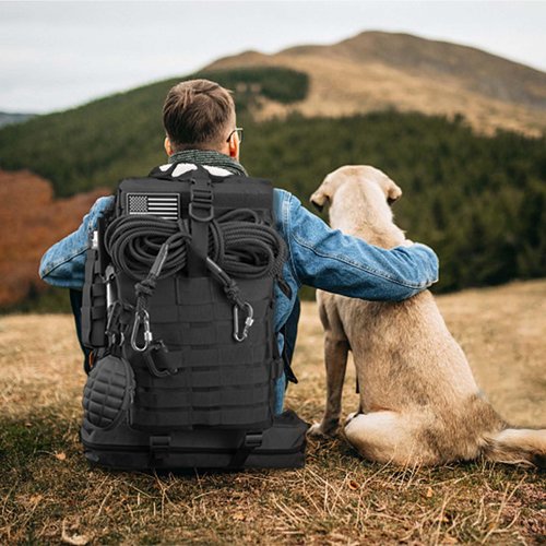 ROGJUK 45L Military Tactical Backpack For Men Highland Assault Large Army Pack 3 Day Molle Bug Out Bag With Water Cup Bag Outdoor Camping Hiking Daypack Black Rucksack