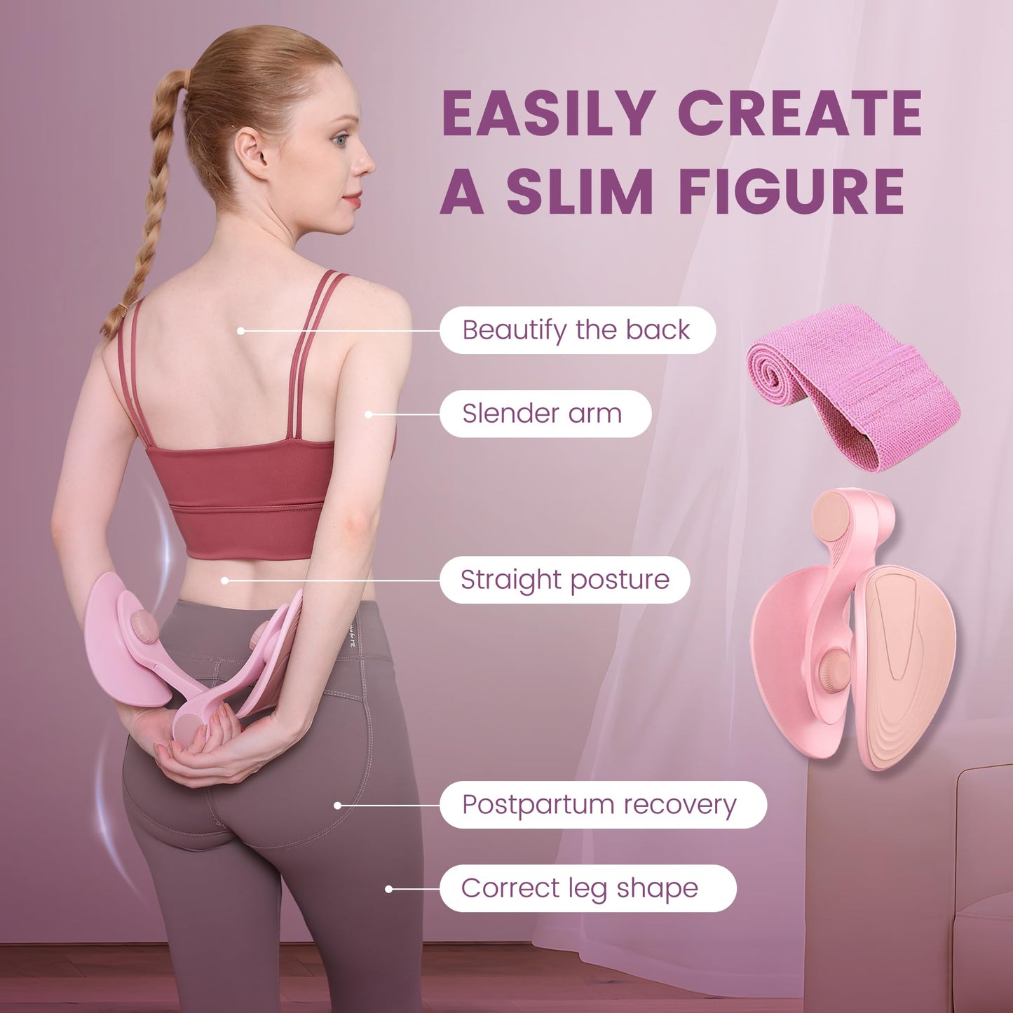 JOYFIYU Thigh Trainer Thigh Exerciser&Resistance Bands，Thigh Toner，Inner Thigh Exercise Equipment，Kegel Exercise Products for Women Tightening，Thigh Exercise Equipment Upgrade 26 Pounds (Pink)