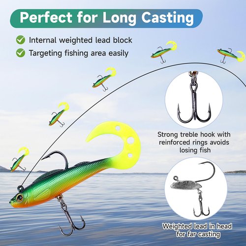 Soft Fishing Lures, Pre-Rigged Jig Head Swimbaits for Bass Fishing, 6Pcs Paddle Tail Swim Baits for Fishing Saltwater and Freshwater Trout, Walleye, Crappie