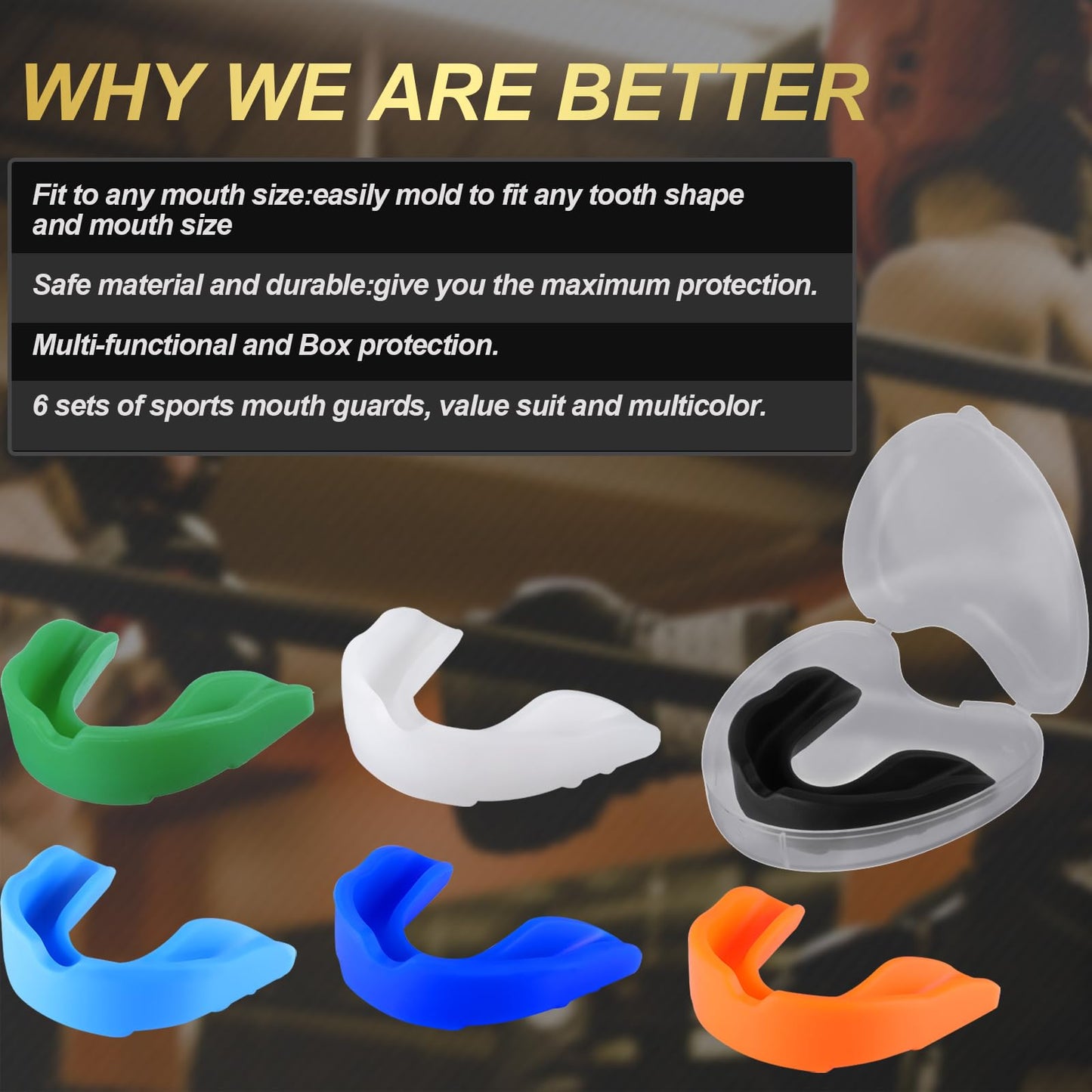 BBTO 6 Pack Kids Youth Mouth Guard for Football Sports, Boys Girls Mouthguard with Case, Soft Mouth Guard for Hockey Boxing Basketball, Ages 4+