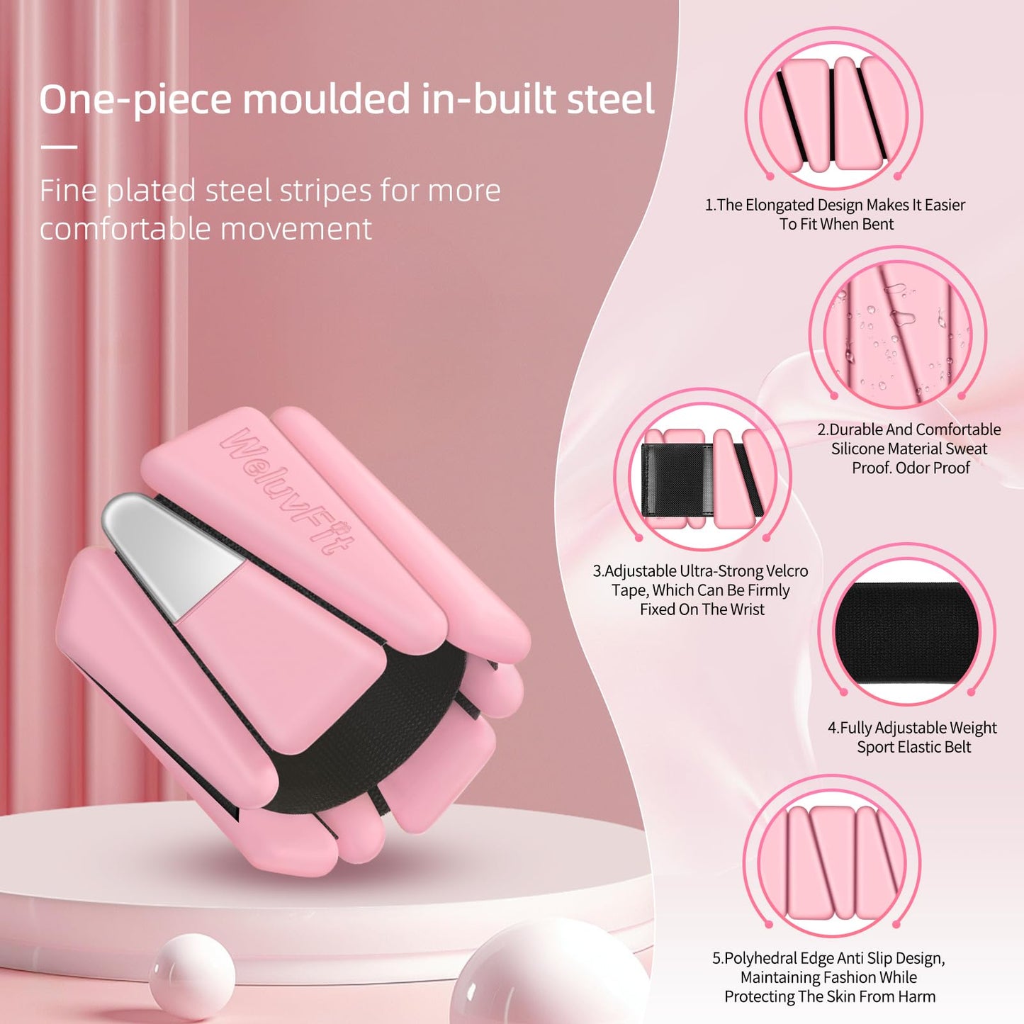 Adjustable Wearable Pilates Wrist & Ankle Weights For Women & Men | Arm & Leg Weights Silicone Wrist Bangles For Home Gym Workout, Travel, Yoga, Barre, Strength Training-Set Of 2 Weights (1lb Each)