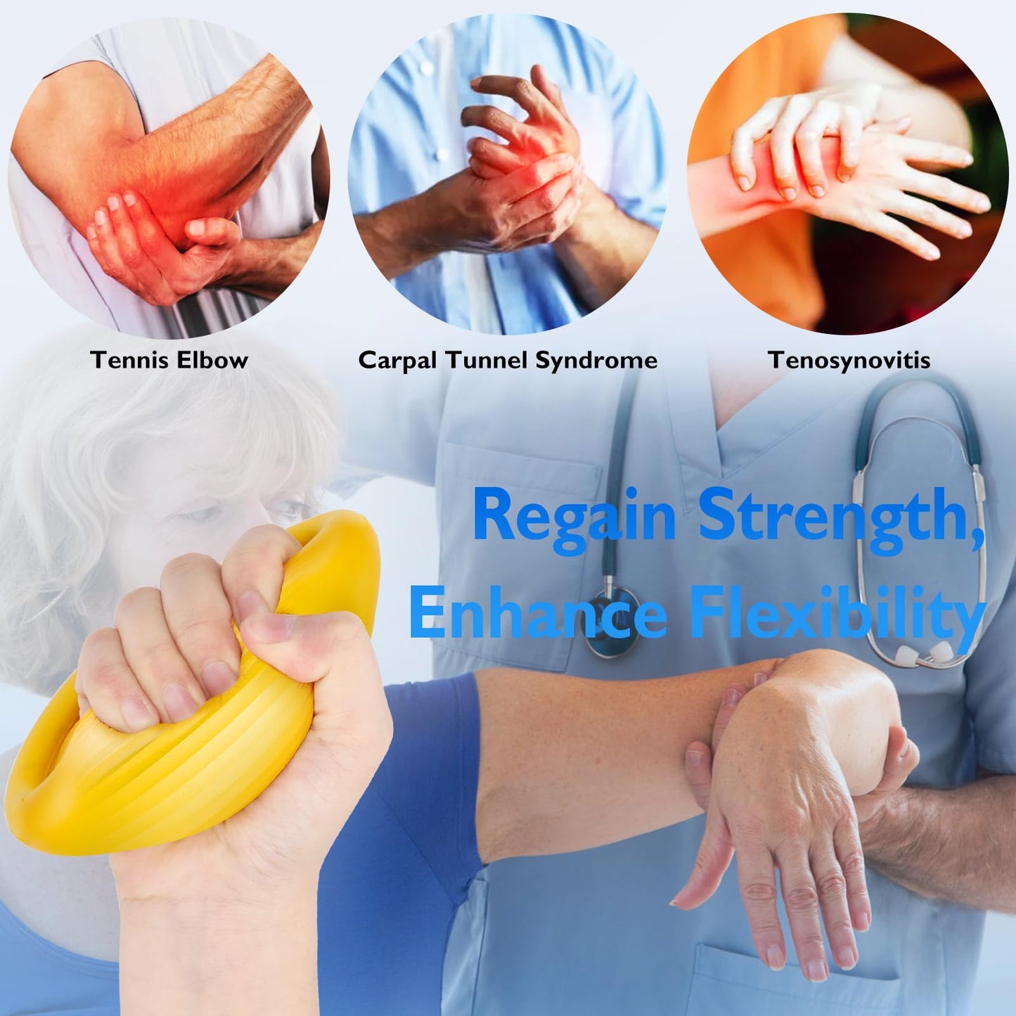 FitBeast Hand Exercise Balls - 3 Resistance Levels Stress Balls for Adults, Squeeze Balls for Hand Therapy, Rehabilitation, Arthritis, Muscle Building (3 Piece Set -Yellow Teal Navy Blue)