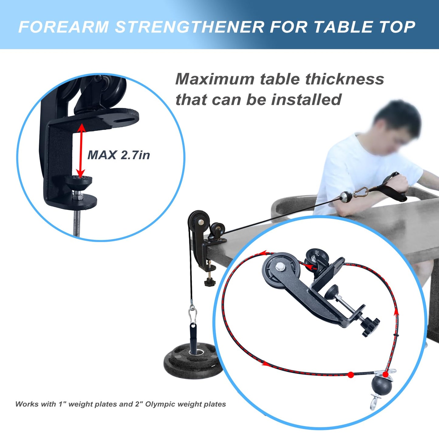 Forearm Strengthener - RISANXUN Wrist Strength Trainer for Tabletop - Adjustable Arm Wrestling Training Pulley System with Weight Loading Pin for Home Gym (Set B)