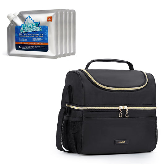 TOURIT Dual Compartment Lunch Bag Women Insulated with Reusable Ice Packs for Coolers Long Lasting