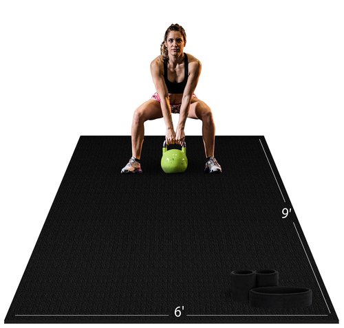 LifeTrim 9' x 6' x 1/4" Non Slip Extra Large Exercise Mat XL Wide Mats For Home Workout Cardio Fitness Home Gym Mat Durable Use With or Without Shoes Thick Exercise Floor Mats For Carpet Tile Concrete