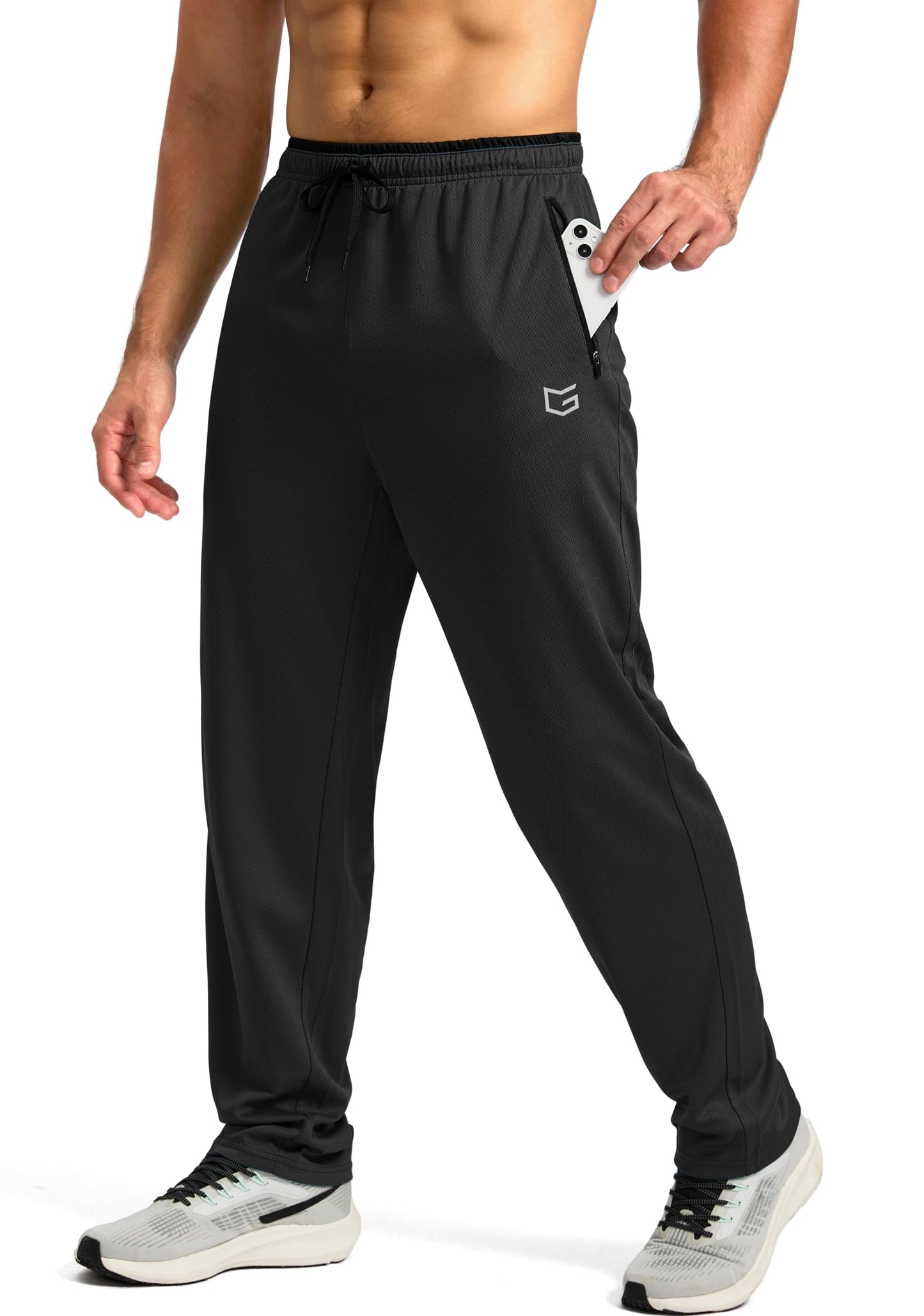 G Gradual Men's Sweatpants Mesh Lightweight with Zip Pockets Breathable Quick Dry Athletic Pants for Workout Running (Black, Small)