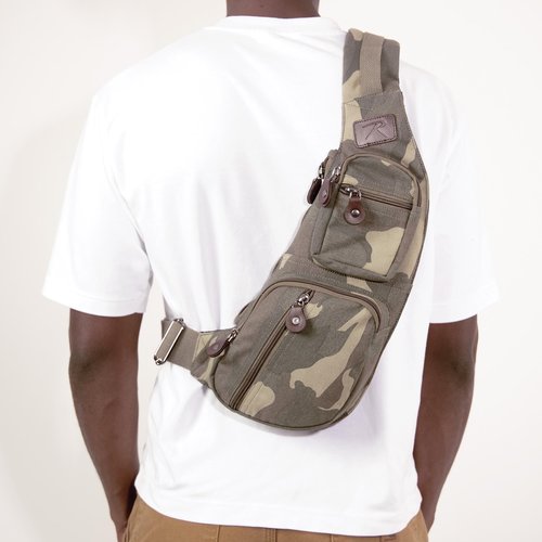 Rothco Vintage Canvas Crossbody Sling Bag – Compact Travel Shoulder Backpack 2L Storage, Woodland Camo
