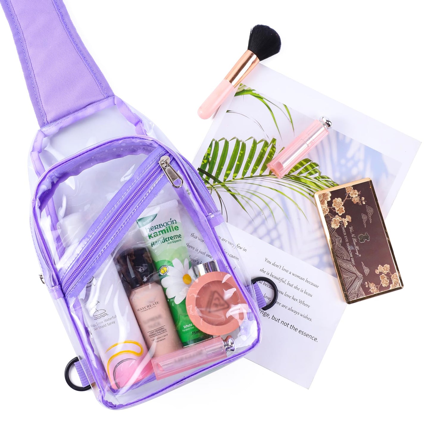 Dotpraise Clear Sling Bag, Stadium Approved, Small Clear Chest Backpack with Front Pocket, Crossbody Chest Bag for Men Women, Purple