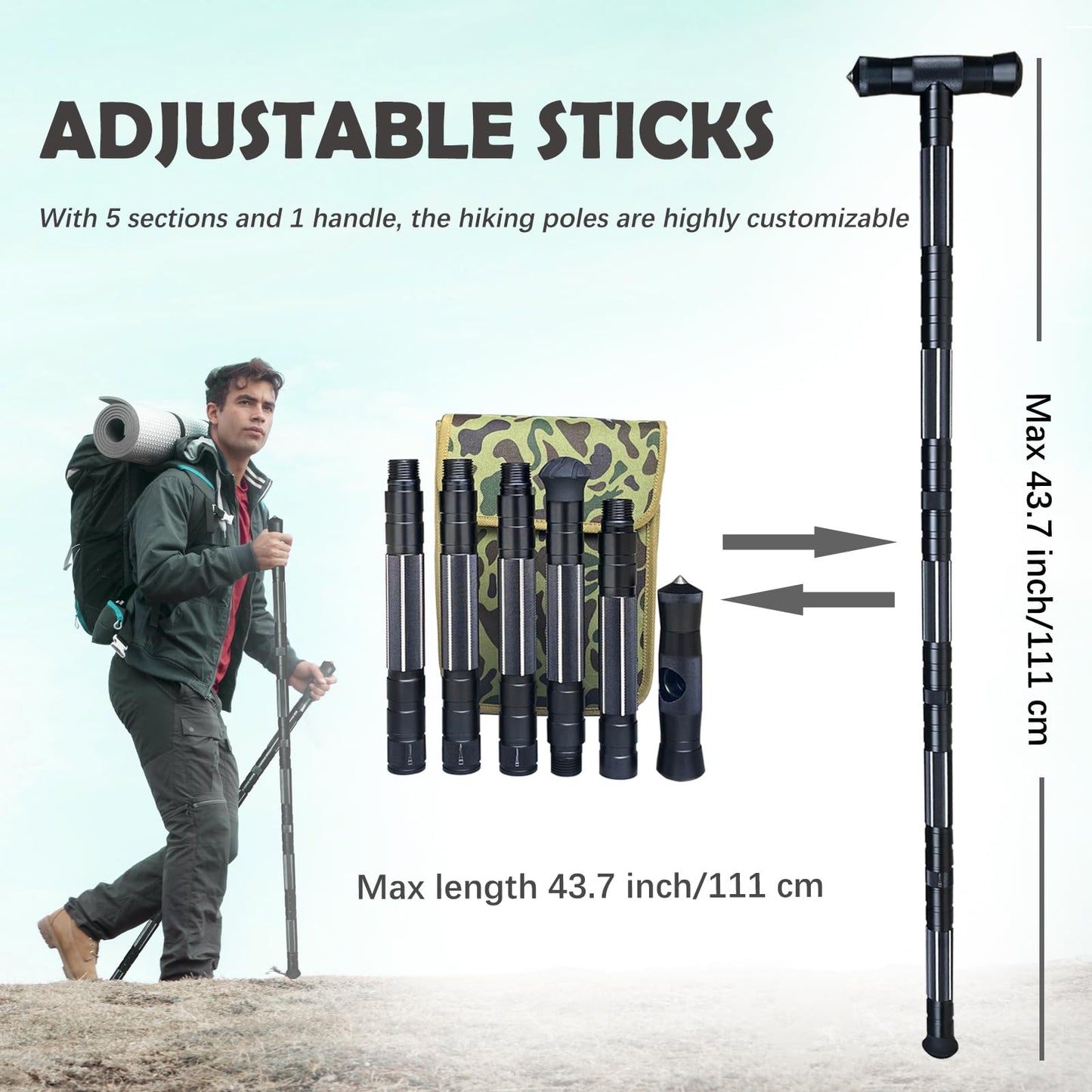 Autuveen Hiking Tactical Stick Walking Staff,Portable Walking Sticks Trekking Poles Outdoor Multitool Camping Gear for Men Women