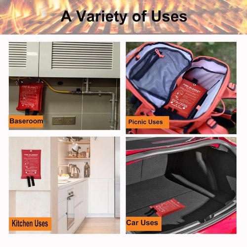 TUNGTAR Emergency Fire Blanket Fiberglass Fireproof Blankets - Essential Camping Safety Gear for Home and Kitchen - Protect Your Loved Ones(2 Pack)