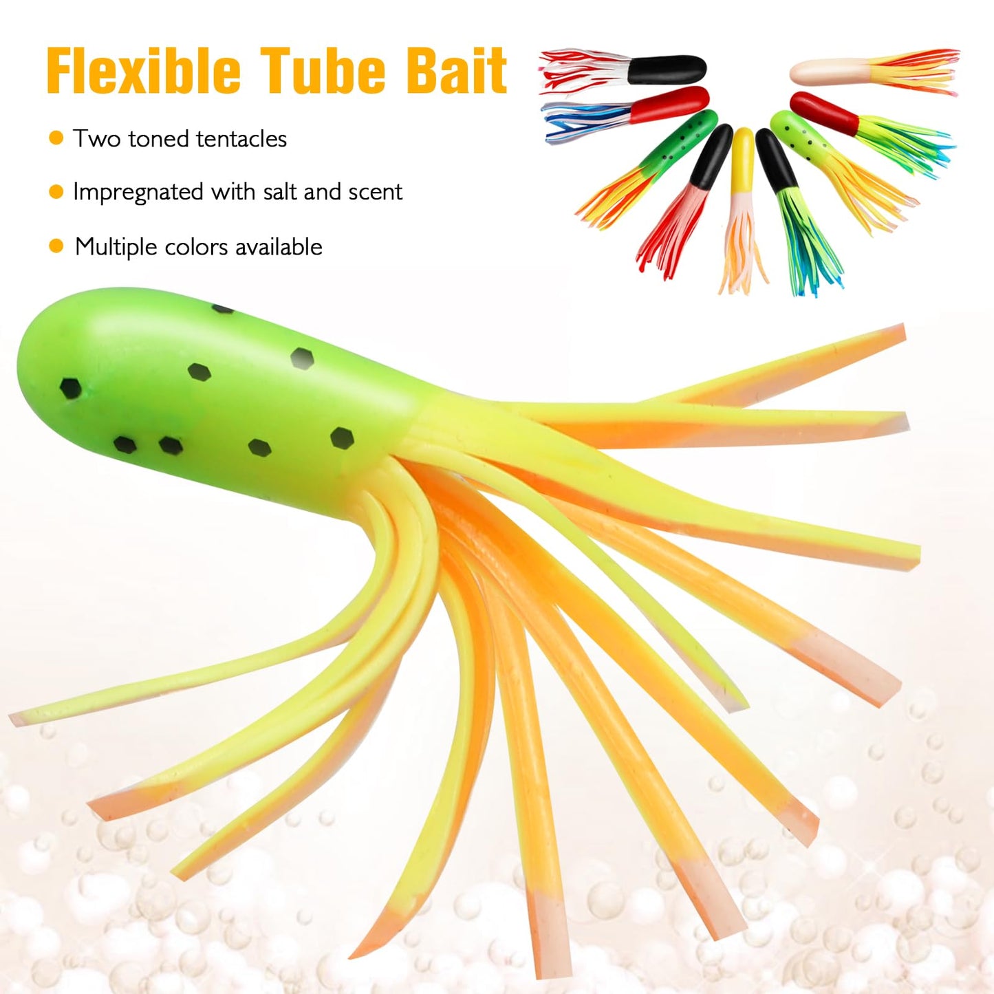 Dovesun 120pcs Tube Baits with Jig Heads Kit, Soft Plastic Tube Baits 90Pcs 1/32oz 1/25oz 1/16oz 30Pcs Tube Jigs Crappie Lures Kit for Walleye Trout Bass Crappie