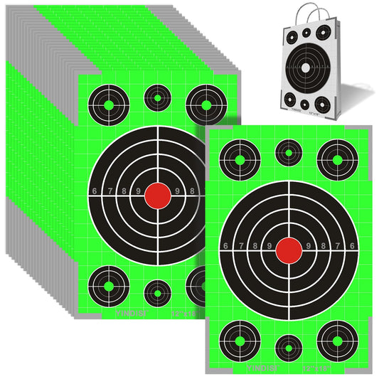 12x18 inch Fluorescent Green Circular Grid Targets with White Grid Lines, High Contrast, NonReflective Surface, Includes Carrying Bag, 25 Sheets, Ideal for Handguns, Rifles, Airguns, BB Guns
