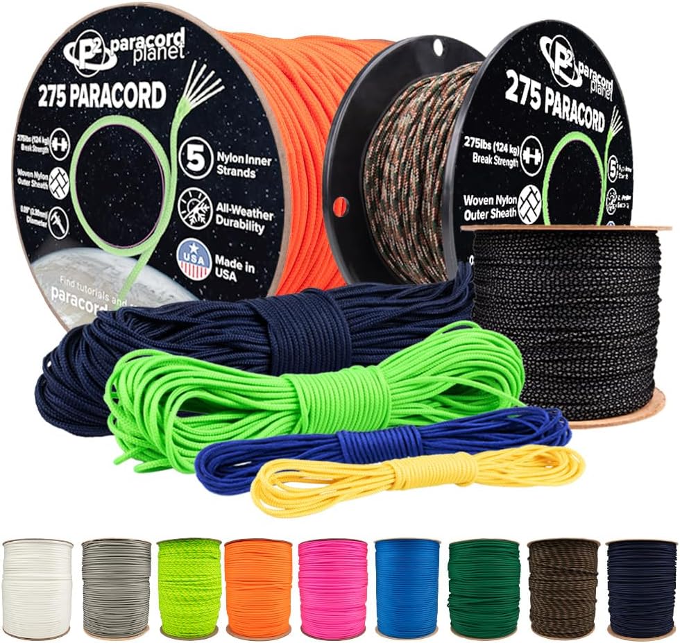 Paracord Planet 275lb Paracord – 3/32 Inch (2.38 mm) Nylon Crafting Cord with 5 Strand Inner Core – Black (50 ft)