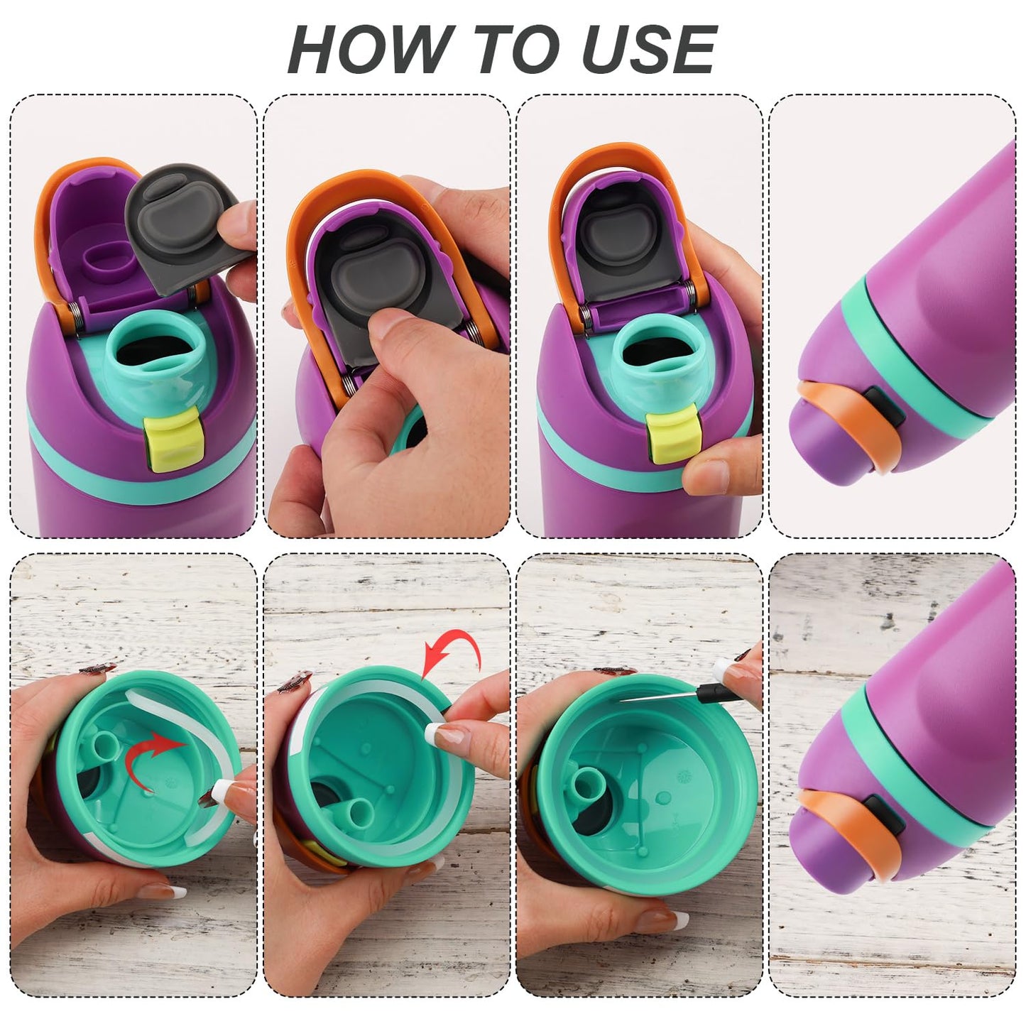 4pcs Bottle Seal Ring & Replacement Rubber Stopper for Owala FreeSip 16oz 19oz 24oz 32oz 40oz, Silicone O Ring Water Bottle Top Lid Parts, Cap Mouth Plug Gasket Accessories, BPA-Free (Black)