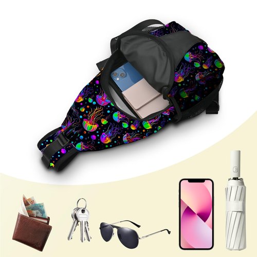 Yrebyou Jellyfish Sling Bag Travel Crossbody Backpack Shoulder Daypack Hiking chest Pack for Women Lightweight Waterproof Adjustable Outdoor Workout