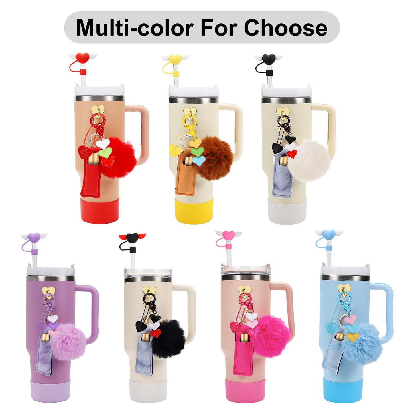 Amintiri Silicone Stanley Cup Boot, Lipstick Holder, 2 x Straw Cover, 2 x Charms for Stanley 40oz & 30oz Tumbler (Blue)