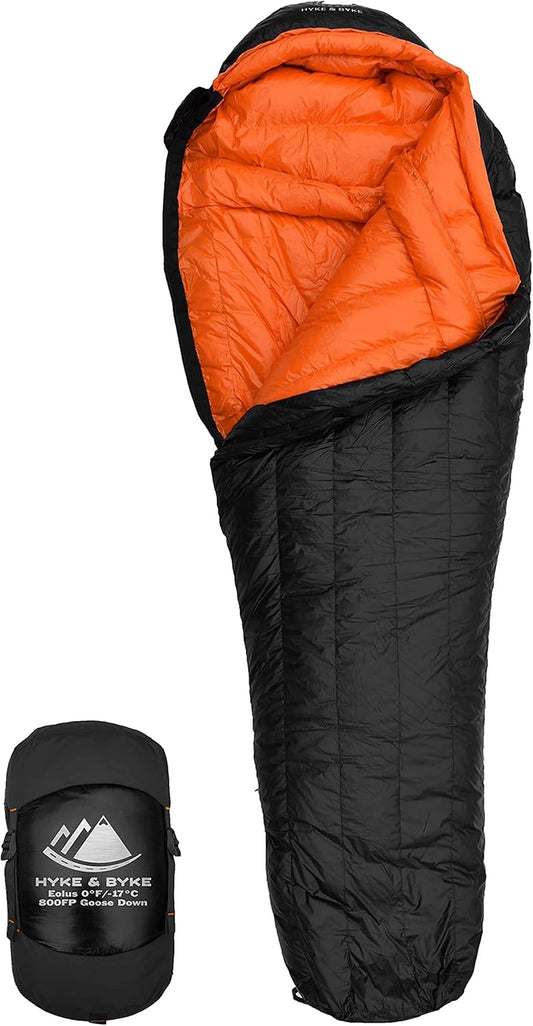 Hyke & Byke Eolus 0°F Cold Weather Mummy Hiking & Backpacking Sleeping Bag - Goose Down 800 FP 4 Season Sleeping Bags for Adults - Ultralight with Compression Stuff Sack