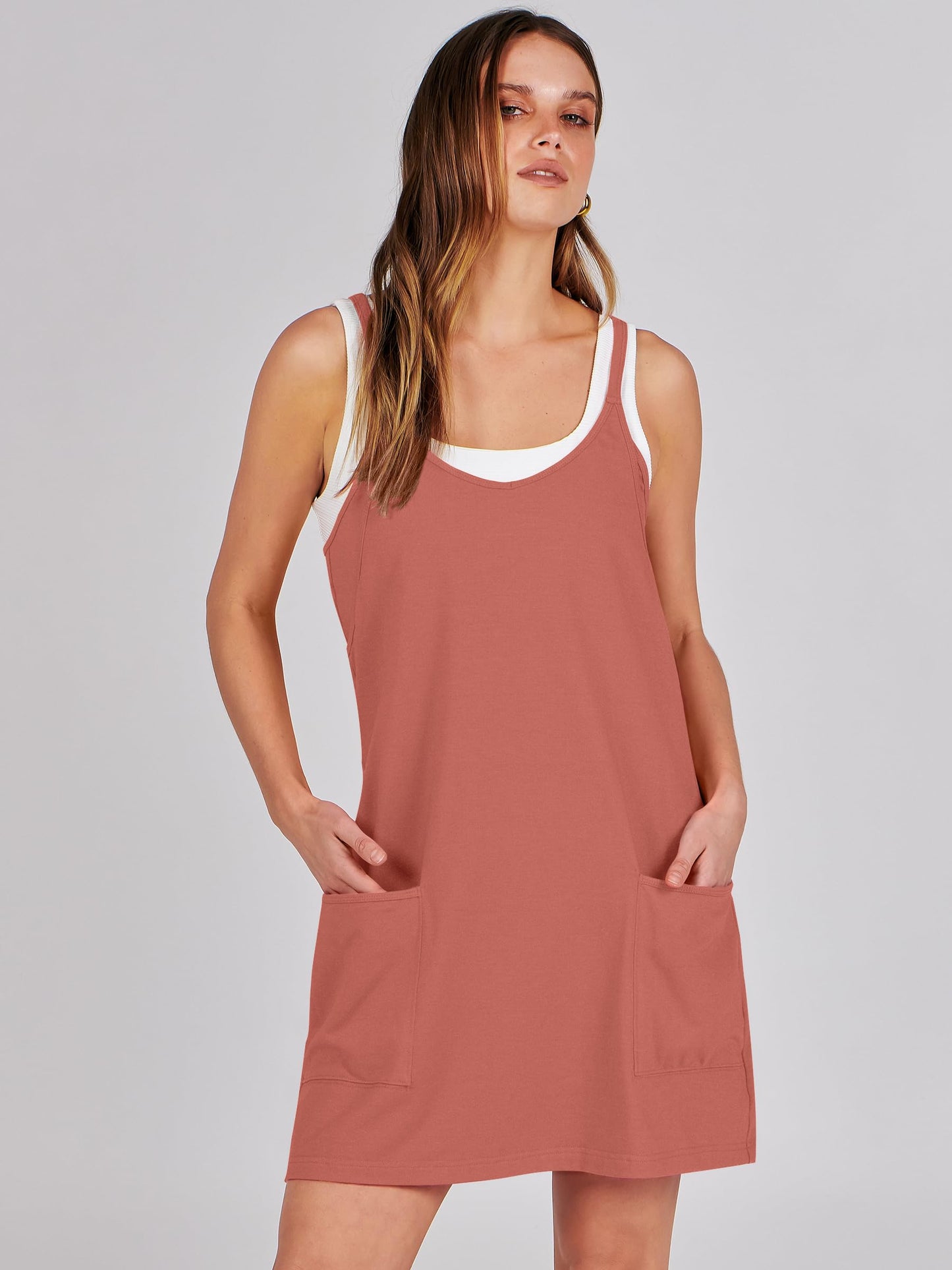 ANRABESS Women Athletic Dress Summer Tennis Workout Active Sports Mini Romper Dress Built in Shorts Travel Vacation Clothes Rust Small