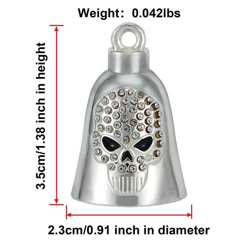 Motorcycle Bells for Biker Good Luck Riding Bells Guardian Biker Bells with Lanyard and CZ (Skull, 1)