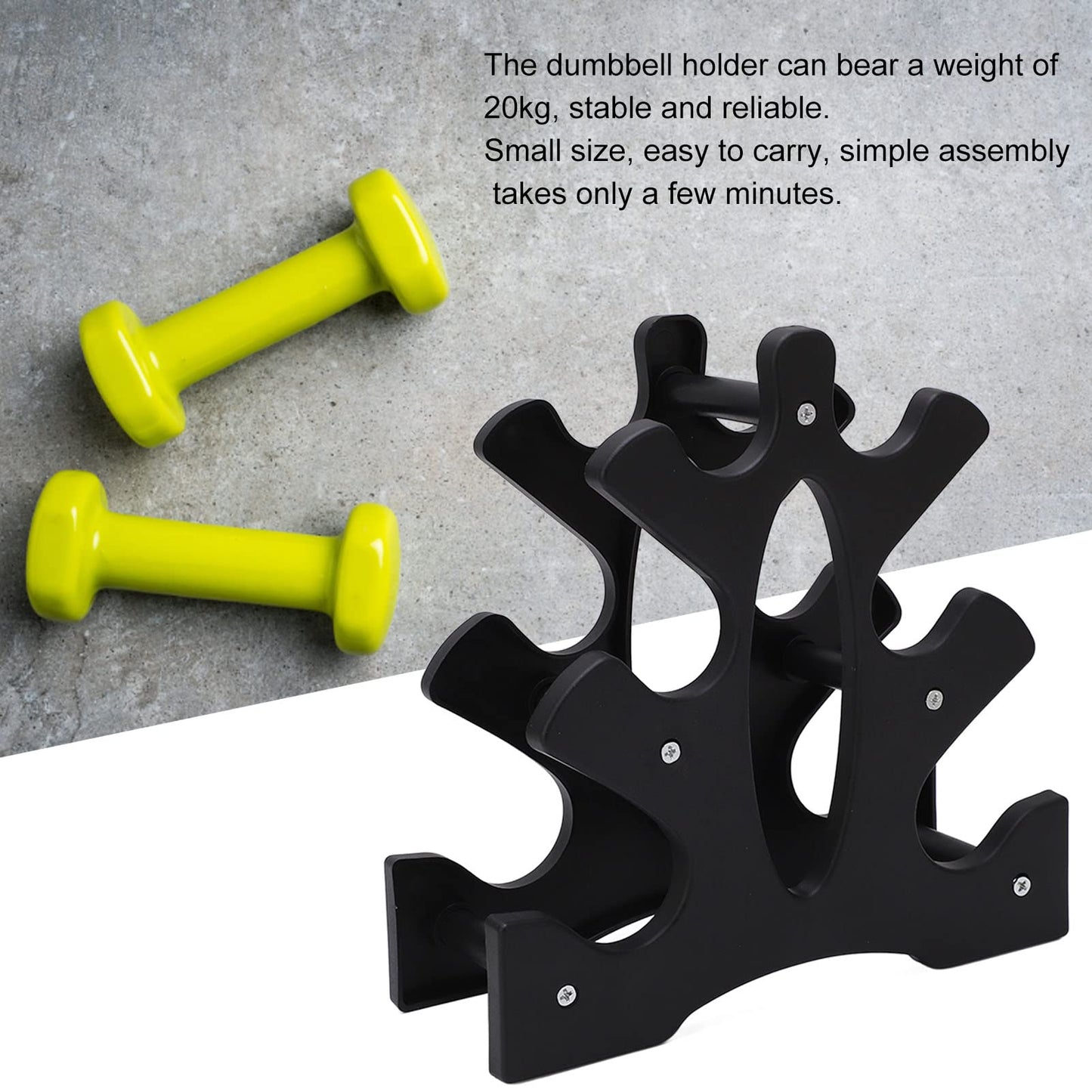 3-Tier Dumbbell Rack Sturdy Triangle Design 20kg Capacity Easy Assembly PP Material Storage Stand for Home Gym