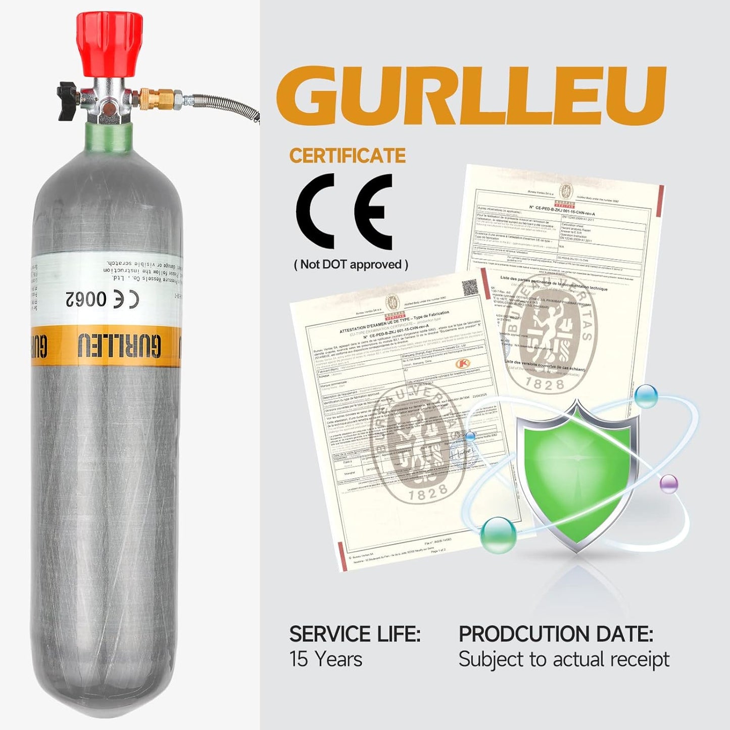 3L 4500psi Carbon Fiber Air Tank & Fill Station for PCP Paintball Scuba SCBA（Empty Bottle） (Red Gauge Tank Kits)