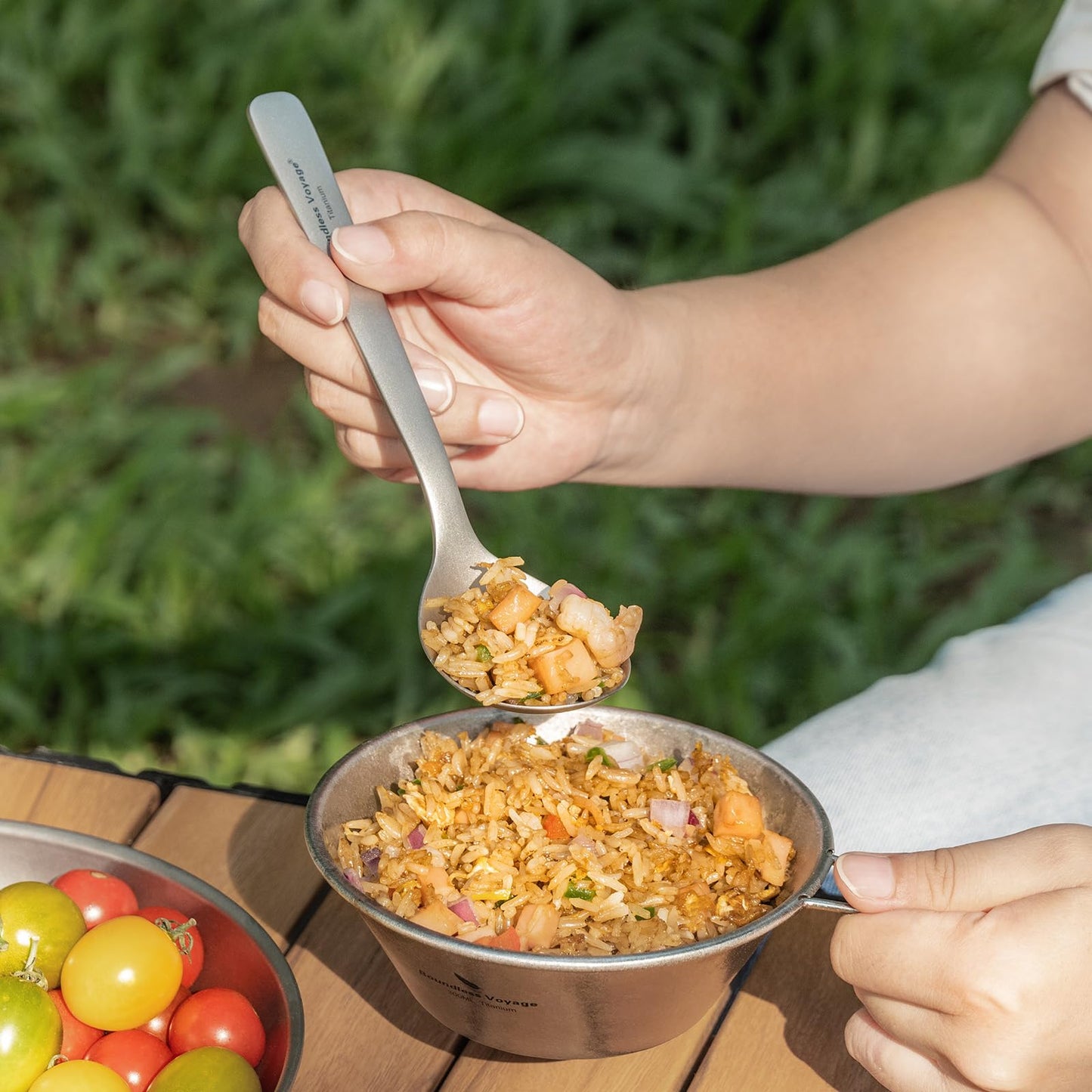 iBasingo 18.1cm Titanium Spoon with Big Bowl Lightweight Metal Camping Cutlery Durable Long Handle Soup Spoon Ti1068T