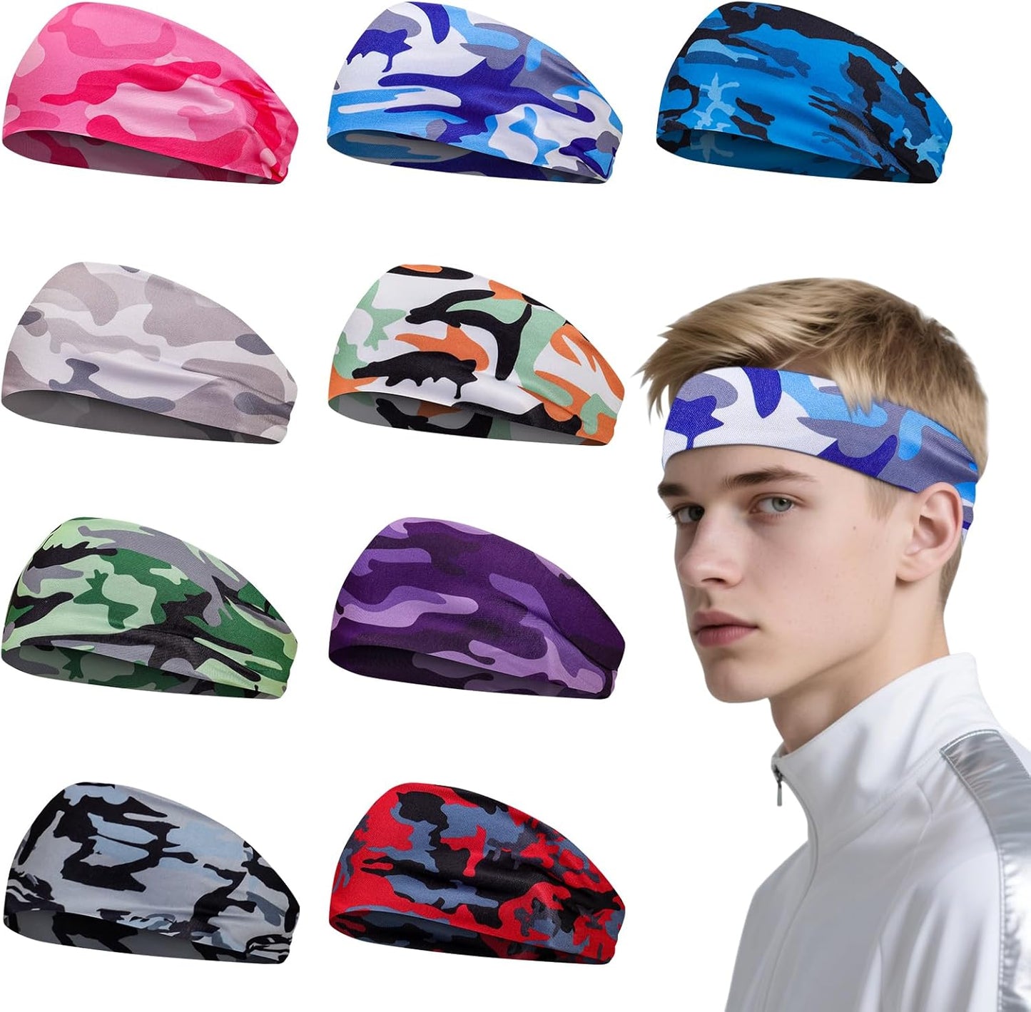 Men's 9-Pack Sports Headbands | Stretchy Sweatbands for Running & Workouts