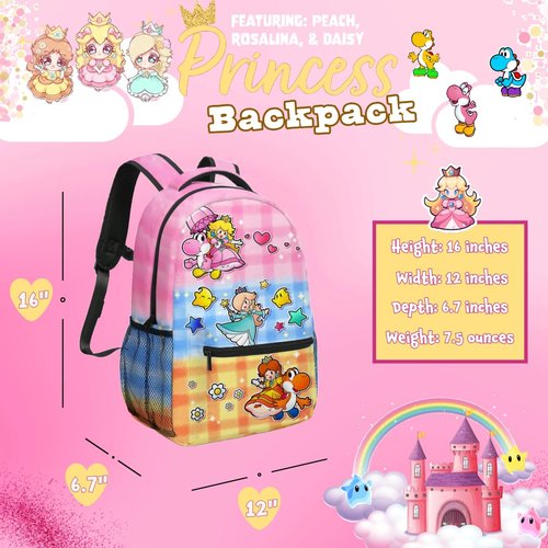 Brainy Princess Backpack 16" Cute Pink Pretty Girls Women Peach Daisy Rosalina Cartoon (Princess Pink)