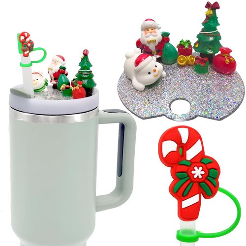 VRHGL Accessories Compatible with Stanley Cup Lid, Silicone Candy Cane Christmas Straw Toppers,Christmas Accessories for Stanley Cup H2.0,Stanley Holiday Lid Accessories 40 OZ, Xmas Gift for Kids