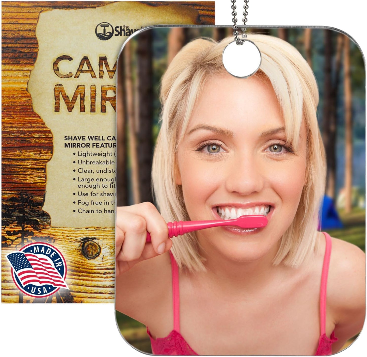 Shave Well Camping Anti-Fog Shaving Mirror | Fogless Hanging Mirror with Chain for Tent, Shower, Signaling, Hiking, and Backpacking | Virtually Unbreakable and Lightweight