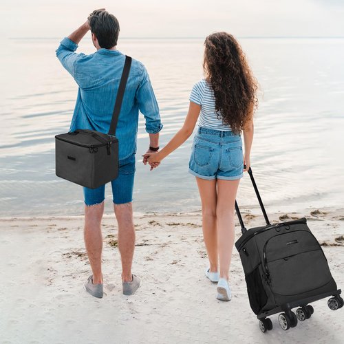 Cooler Bag Wheeled Double，Large Removable Insulated Rolling Cooler Collapsible Leakproof Portable Ice Packs for Camping Picnic Beach Travel（Black）