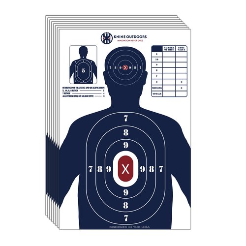 KNINE OUTDOORS Shooting Targets Paper, 23 x35 inch, Bulk for Hunting, Handguns, Pistols, Rifles, Silhouette with Red Bullseye, Blue Design (20 Pack)