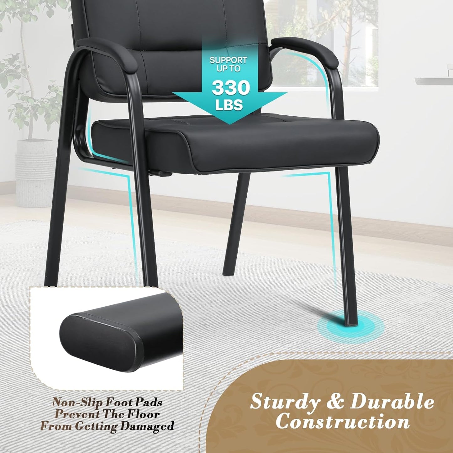 Athena Collection Desk Chairs No Wheels Set of 2, Office Guest Chairs with Sled Base Mesh Back Armrest, Side Reception Armchairs for Reception Conference Waiting Room, Black