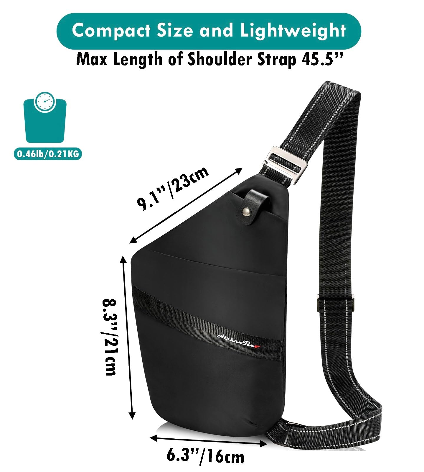 Alphantino Sling Bag for Men Women Slim Crossbody, Anti-Theft EDC Daypack, Fashion Lightweight Ergonomics Personal Flex Bag (Black)