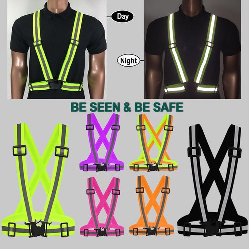 UMIKOOL DIRECT Reflective Vest Running Gear, High Visibility Adjustable Safety VES for Night Cycling, Hiking, Jogging, Dog Walking (Black Green)
