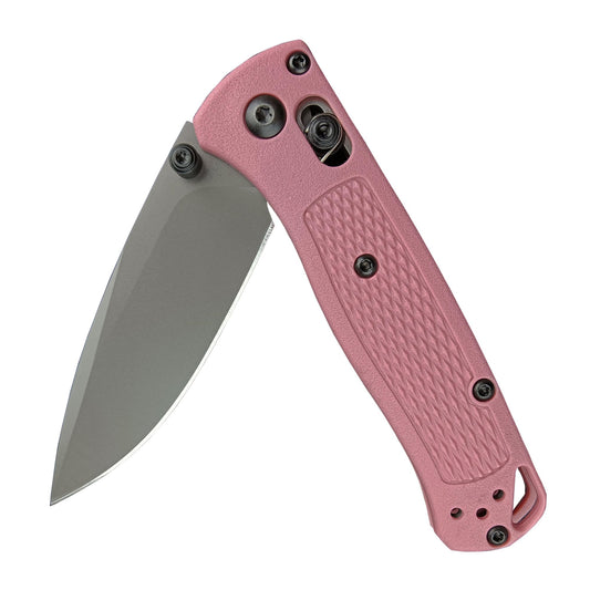 EDC Mini Pocket Knife, Plain Edge, Thumb Stud Manual Open, Pink Nylon Grivory Handle with Belt Clip (black blade)