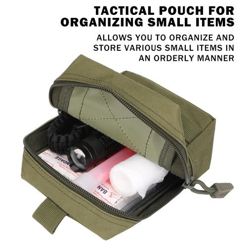 Phoking 2 Pack Tactical Molle Pouch Compact Water-Resistant EDC Organizer Pouch Bag Mini Military Utility Pouch Belt Waist Pouches with Flag Patch for Outdoor