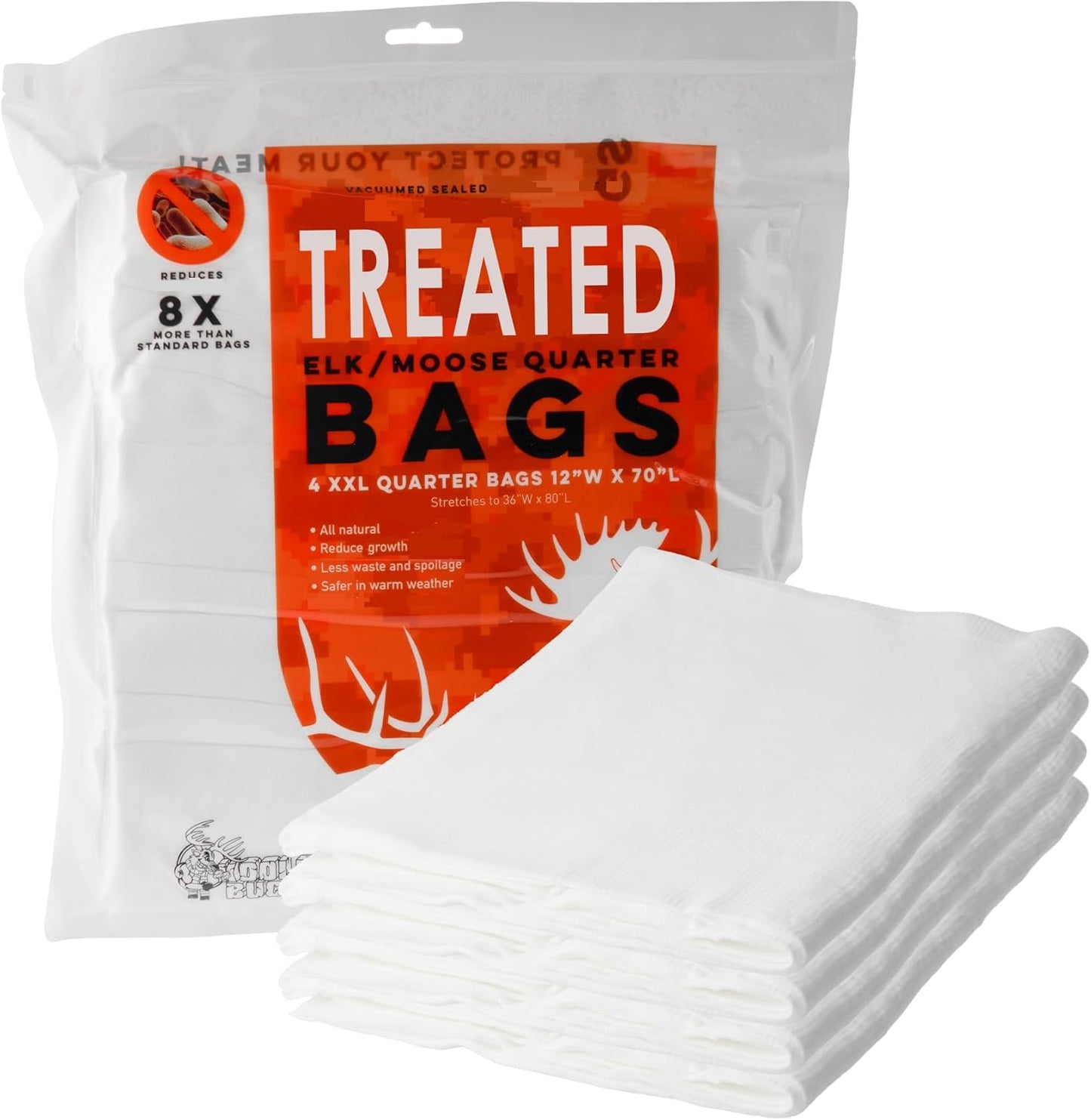 TREATED HEAVY DUTY GAME BAGS HUNTING | Food Grade-Protection for Fresher Meat | 4 Packs Deer, Elk, or Moose Quarter Bags or 1 Deer Body Bag | Reusable & Breathable Meat Bags | Vacuum Sealed