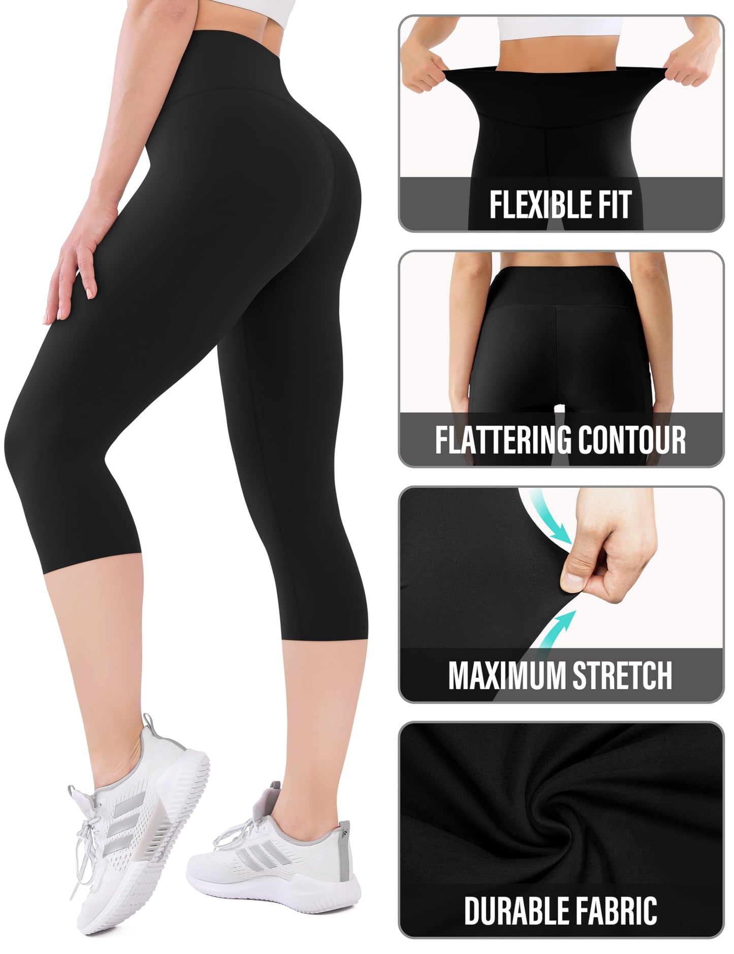 SUNCLOVE Capri Leggings for Women High Waisted Tummy Control Workout Soft Womens Yoga Capris Pants Beige