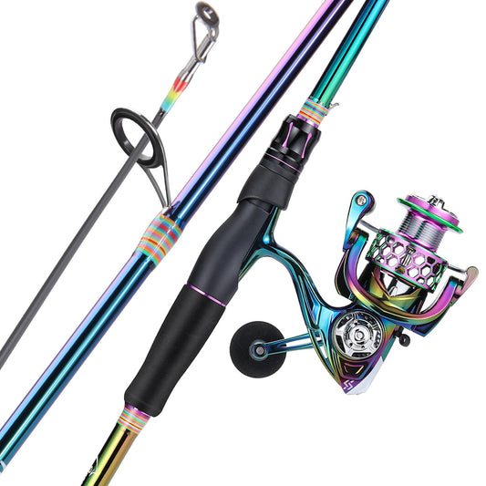 Sougayilang Spinning Fishing Reel Rod Combo, Two Pieces Colorful Poratble Light Weight Fishing Rod with Powerful Fishing Gear for Freshwater Saltwater