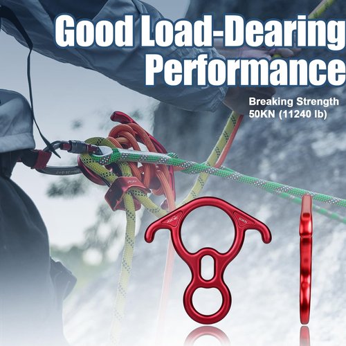 Climbing Descender 50KN Aluminum Alloy Figure 8 Descender Large Bent-Ear Belaying Rappelling Gear Zip Line Pulley Durable Aluminum Stainless Steel Roller Double Climbing Pulley 25KN for Hauling Rescue