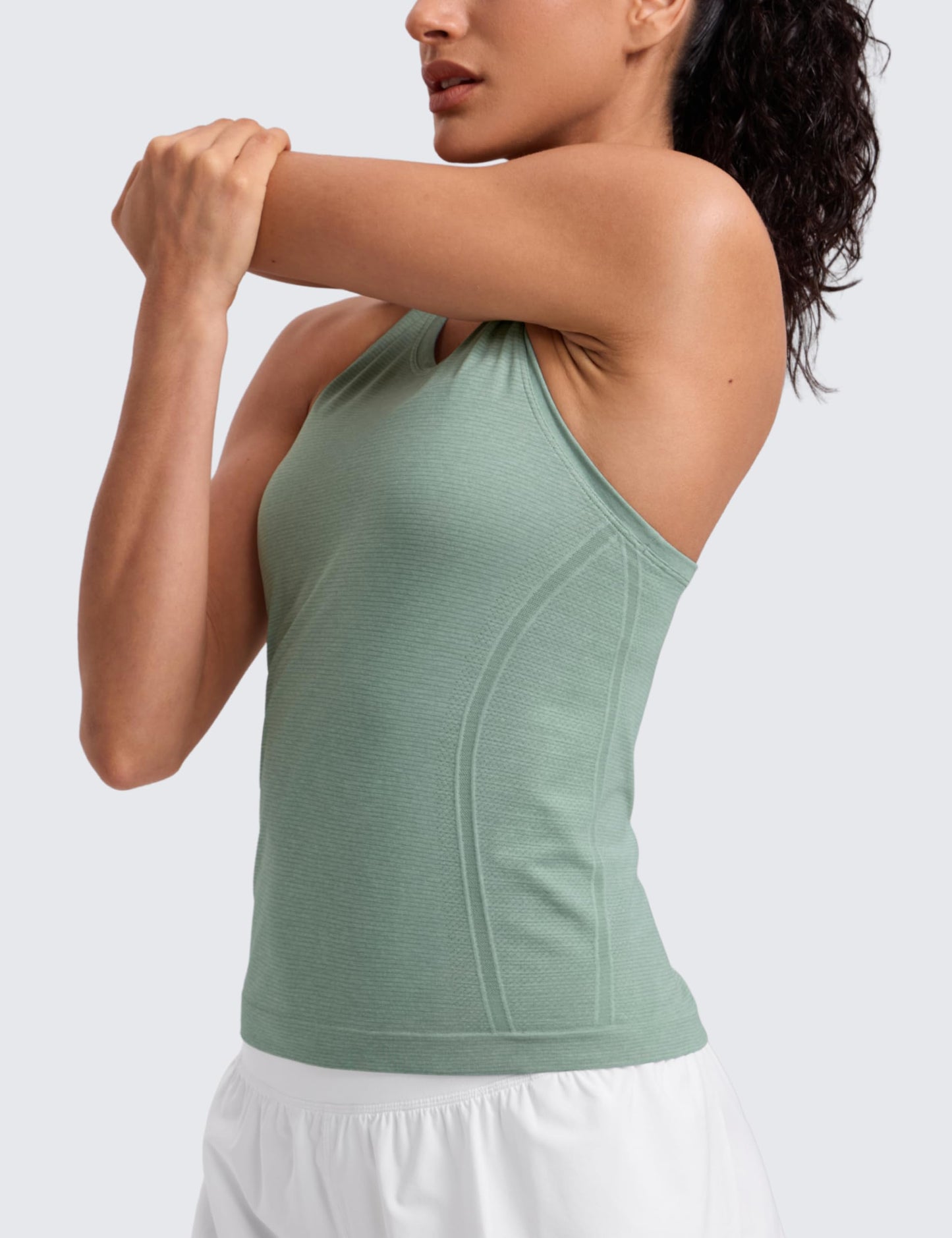 CRZ YOGA Seamless Workout Tank Tops for Women - Athletic Running Gym Sleeveless Shirts Crewneck Racerback Breathable Green Palm Court Heather XX-Small