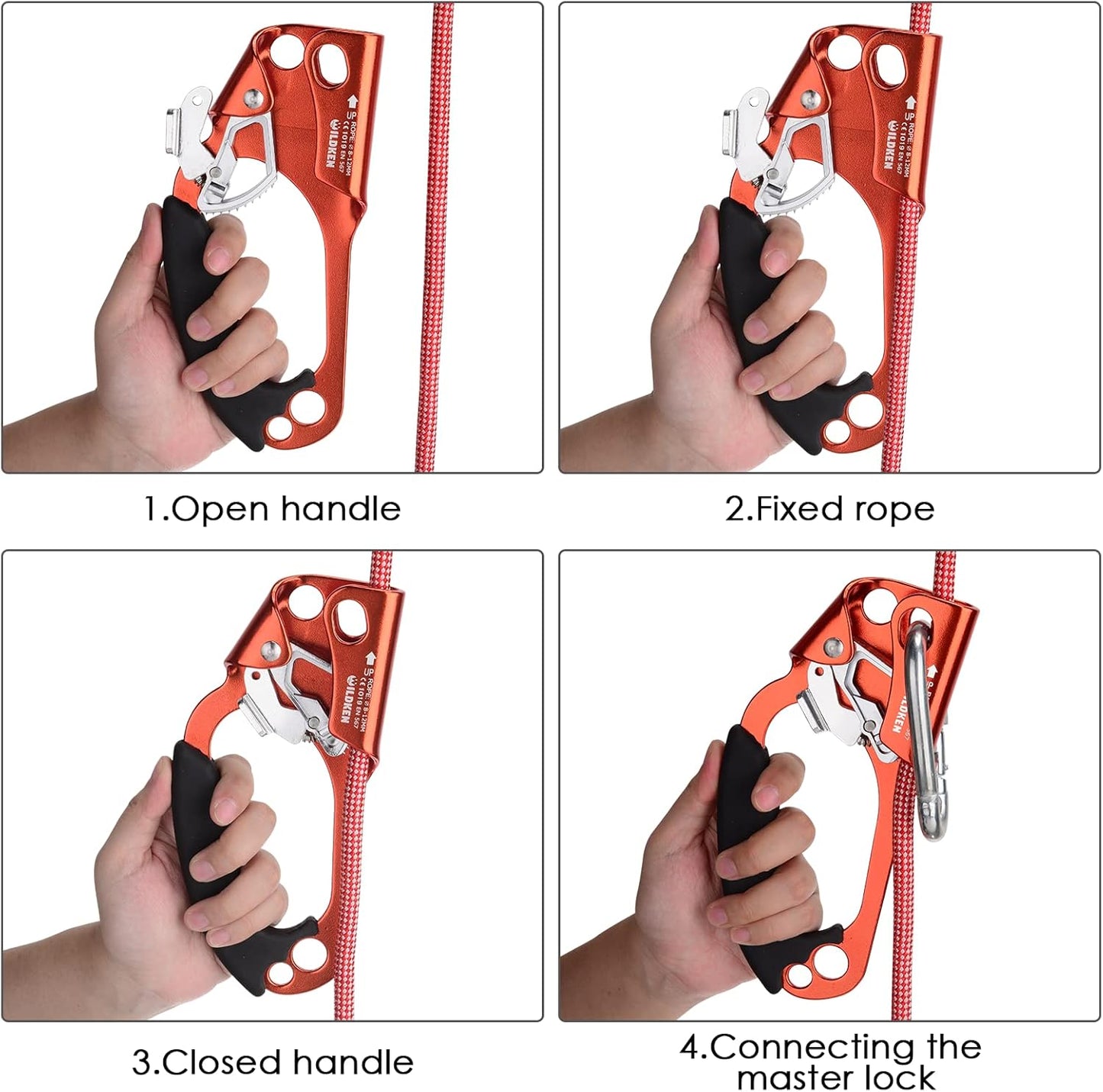 WILDKEN Climbing Hand Ascender Outdoor Mountaineering Tree Arborist Climbing Rappelling Equip Hand Ascender for 8-14MM Rope Left Right Hand Ascender