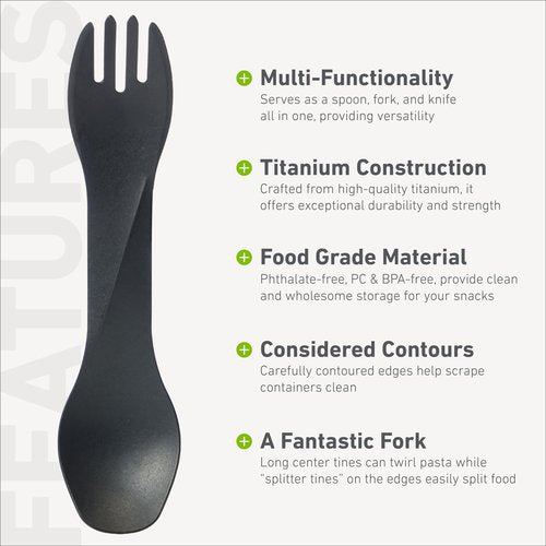 humangear GoBites Uno | Travel & Camping Utensils | Portable & Convertible Dining Ware | Multi-Functional Spork, Black Titanium