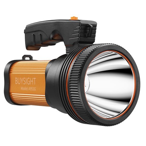 BUYSIGHT Rechargeable Spotlight Flashlight High Lumen Handheld Spot Light LED Flashlight with Handl Ultra-Long Standby Electric Torch with USB Output （Classic Gold）