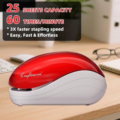 Electric Stapler-Pink,Including 2000 Staples and 1 Staple Remover, Suitable for Palm Size and high Comfort，25 Sheet Capacity, AC Adapter or Battery Powered，Battery not Included