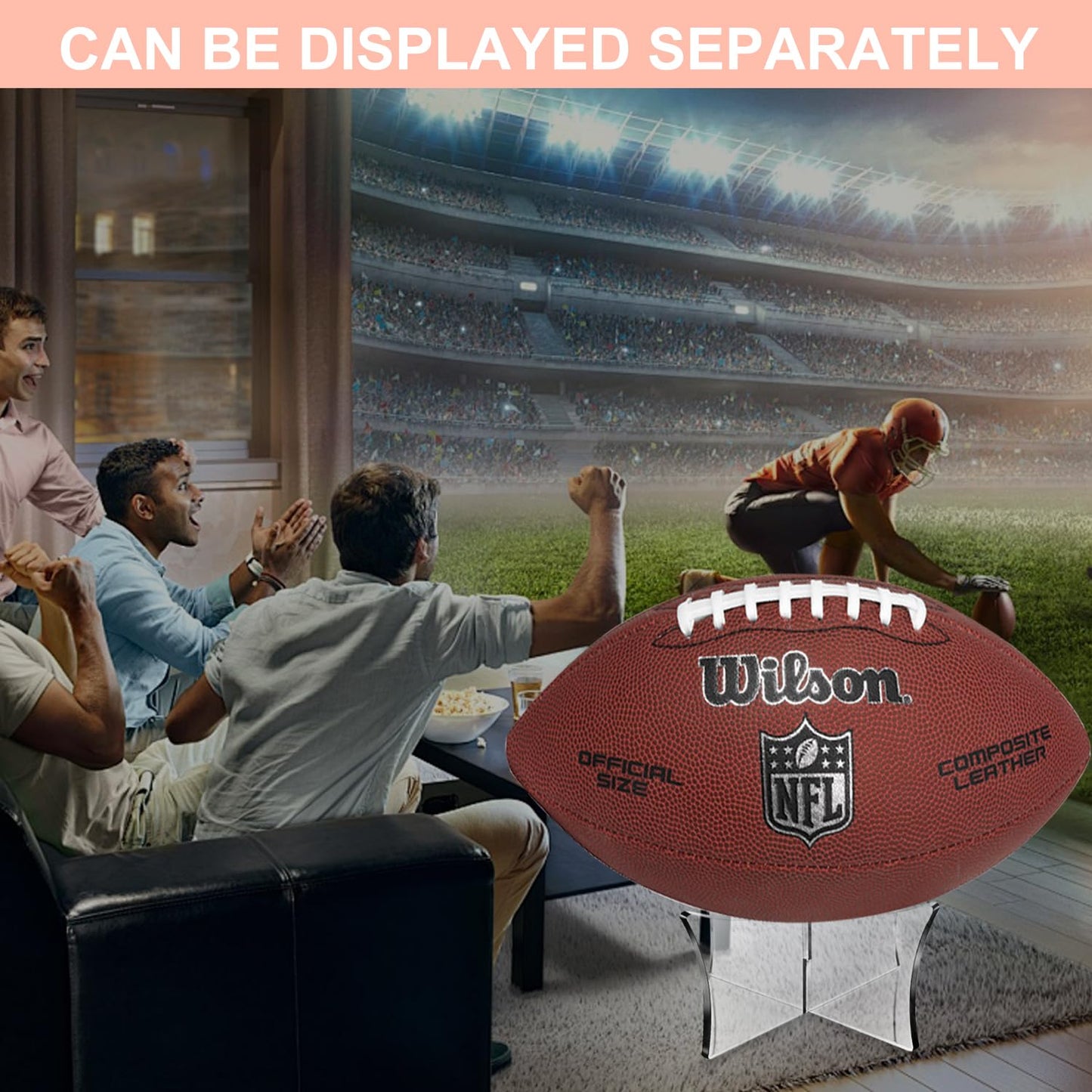 Football Display Case, Acrylic Football Display Case, Football Holder Case with UV Protection, Professional Grade Stackable Football Display Box Full Size (1PC)