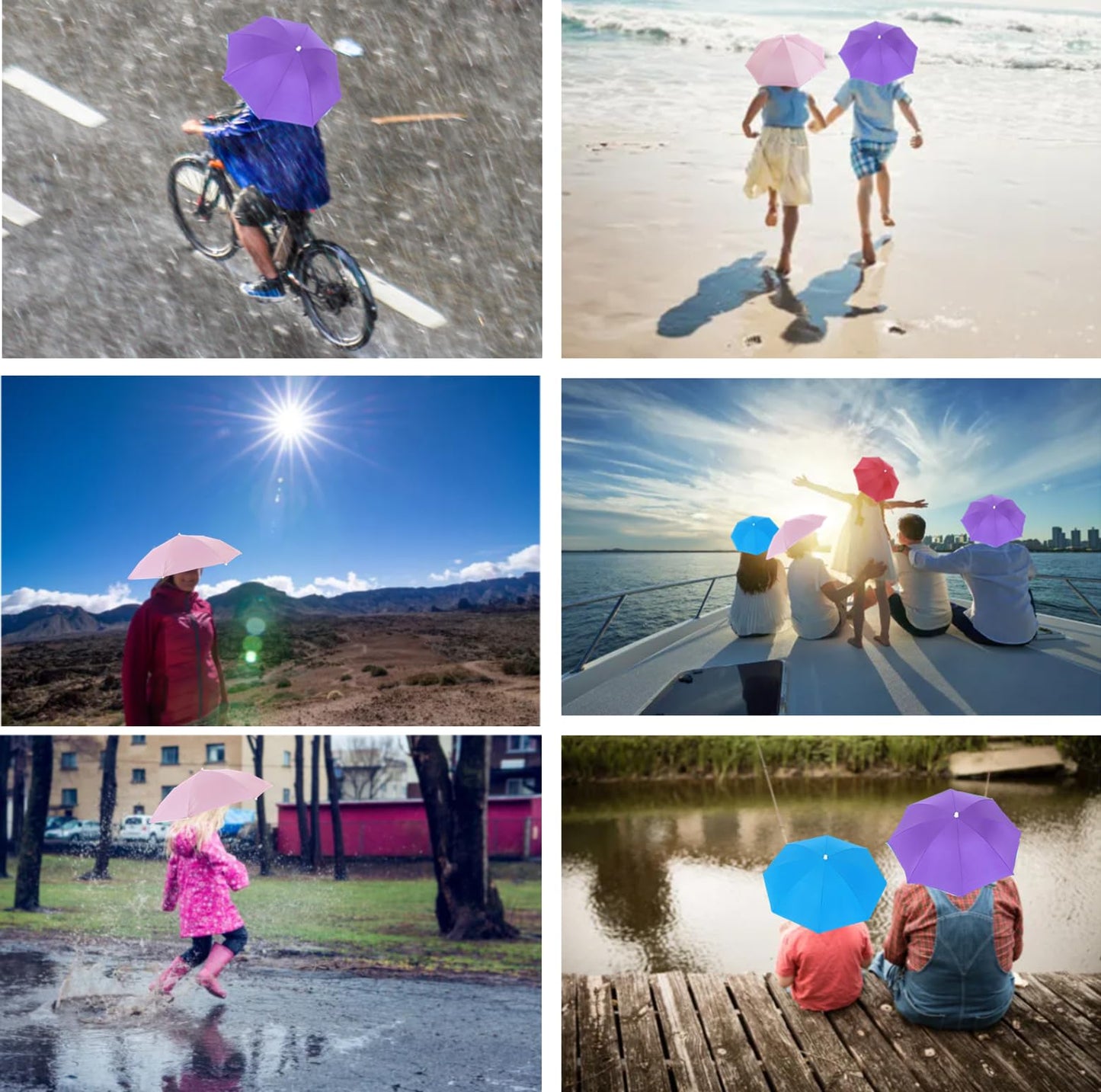 4 Pack Umbrella Hat, Sports Head Umbrella Hats for Adult Kids Women, 21" Diameter Folding Waterproof Rainbow Fishing Headwear for Outdoor Party Beach Hiking