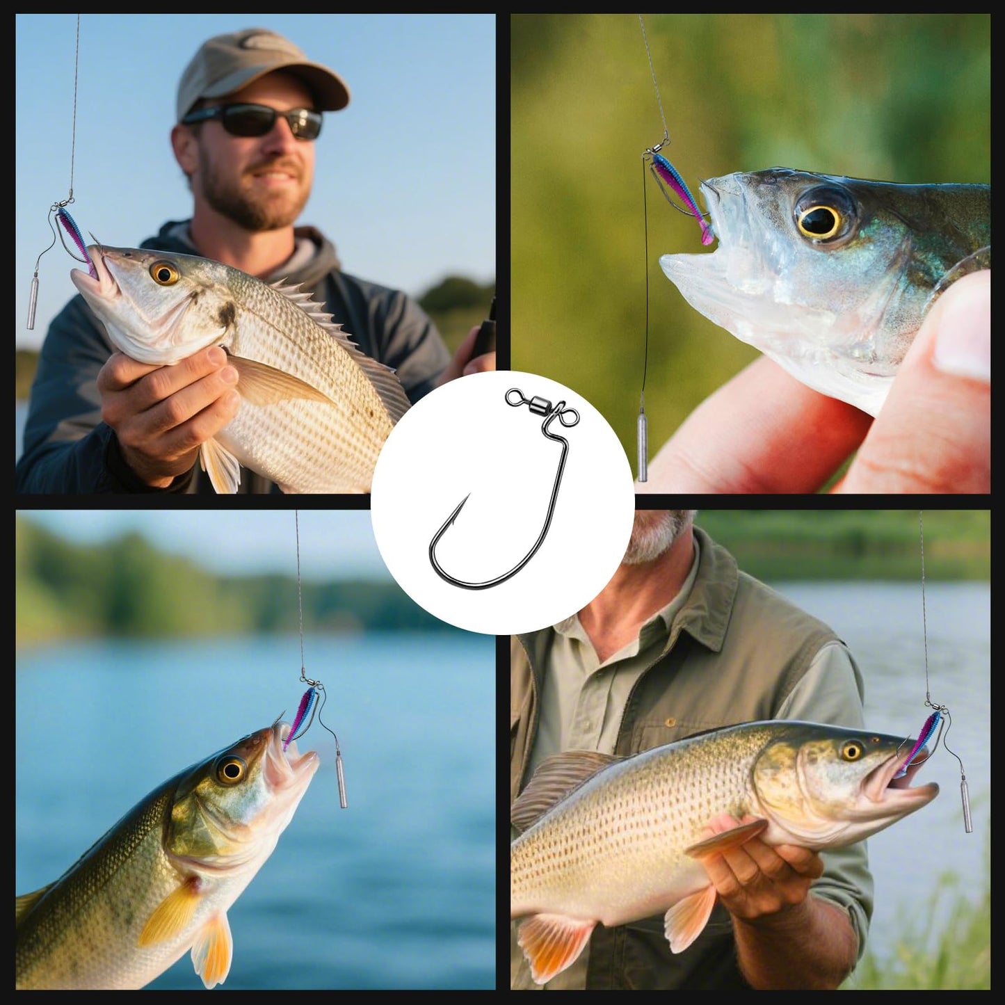 FishTrip Spin Shot Hooks for Drop Shot Rigs, 20pcs EWG Hook for Bass Fishing with Swivel Saltwater Freshwater Size 2/0